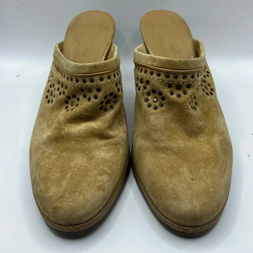 Cole Haan women’s suede mule style kitten heel clogs grommet embellishments 8M